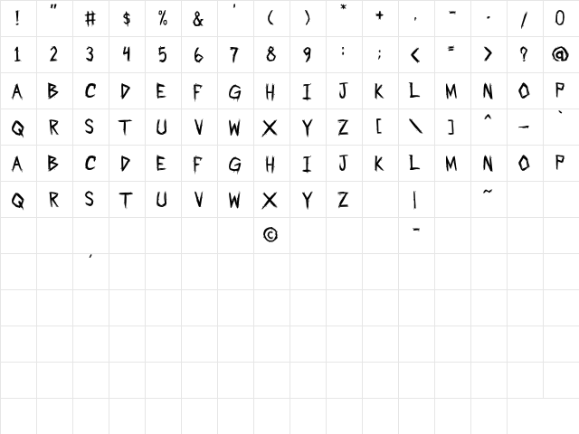 Party Crasherz PG Regular  glyph index