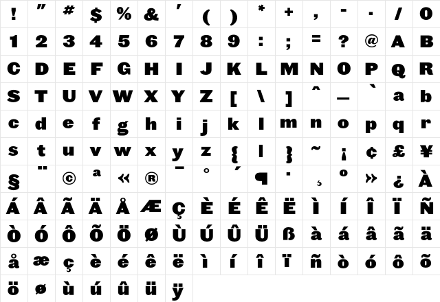 Leviathan HTF-Black  glyph index
