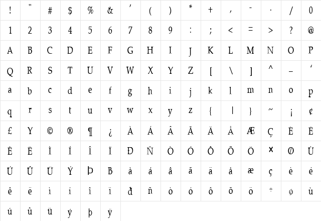 FZ ROMAN 21 COND Normal  glyph index