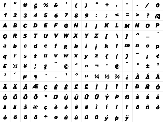 InterFace DaMa Th Bold Italic  glyph index