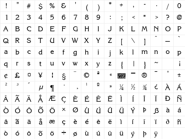 Krone Regular  glyph index