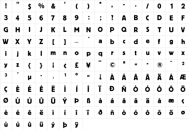 Block Berthold Regular  glyph index