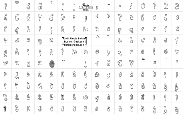 ShaziGhost Regular  glyph index