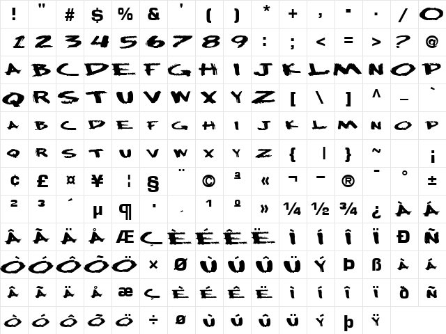 Splash Regular  glyph index