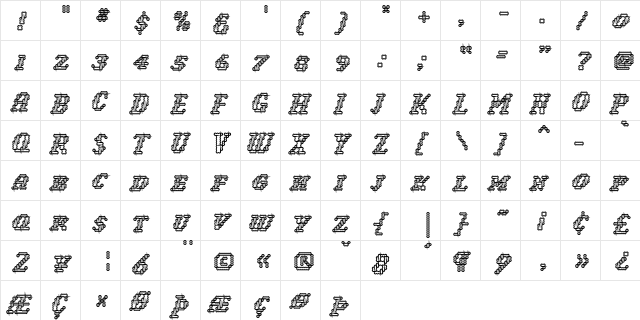 NarlyInline Regular  glyph index
