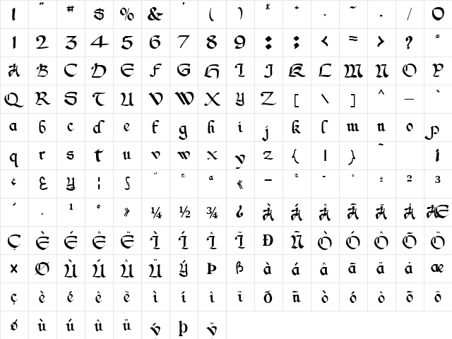 Magic117 Regular  glyph index