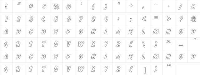 Cartoon Hollow Regular  glyph index