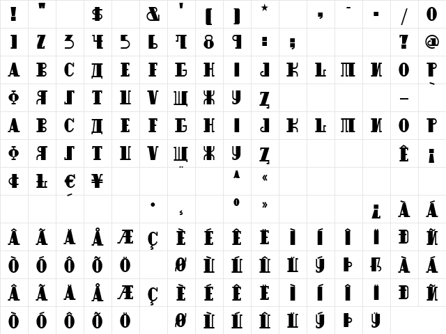 RaskalnikovNF Regular  glyph index