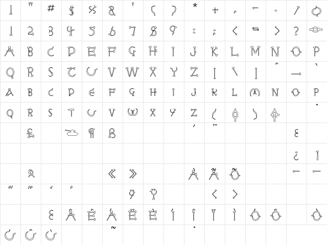 RedLetter Hollow Regular  glyph index