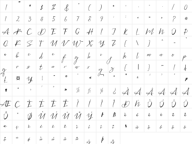 Bellgonate Regular  glyph index