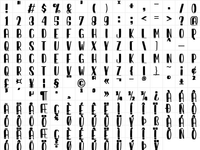 Sunday Best Regular  glyph index