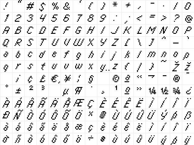 italic 08_55 Regular  glyph index