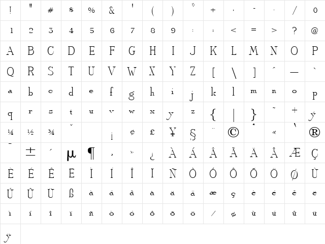 Arbiter Regular  glyph index
