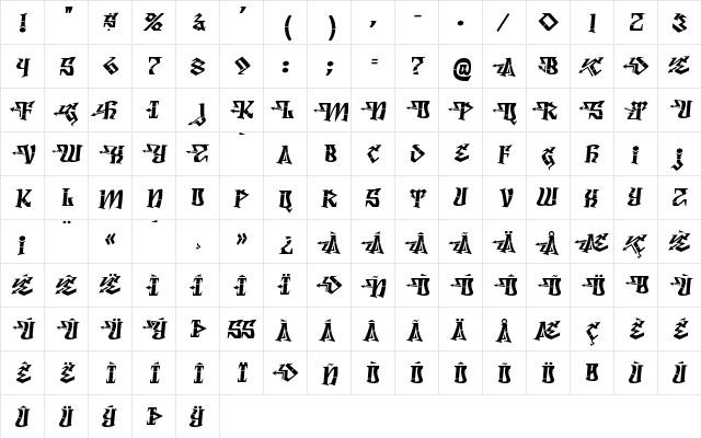 Degrassi Front  glyph index