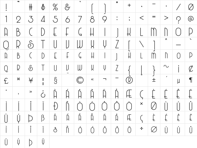 Baltimore Small Cap Regular  glyph index