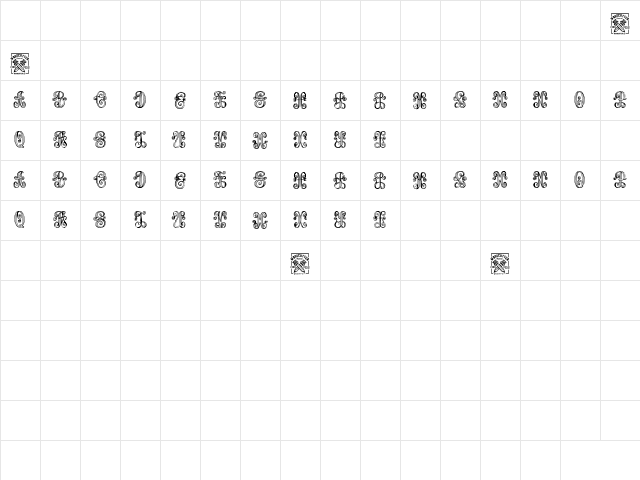 Aristogramos Chernow Regular  glyph index
