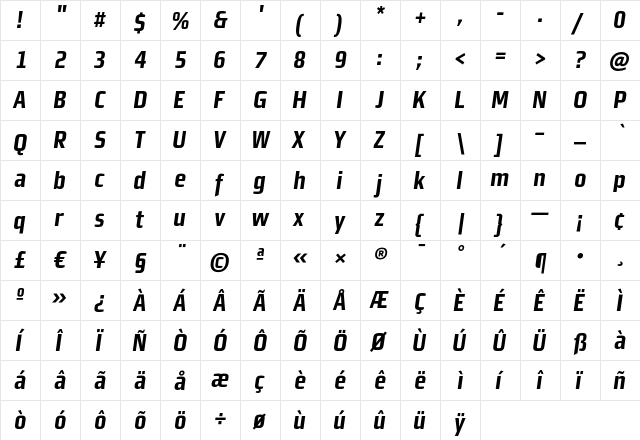 MorganSansCond Bold ItalicLining  glyph index
