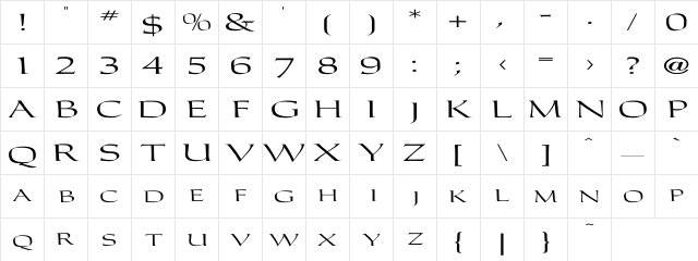 CarolusRomanFont Ex Regular  glyph index
