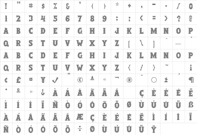 SalloonStriped Regular  glyph index