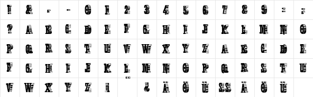Broadcast Titling Regular  glyph index