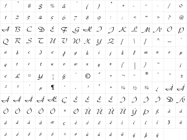 Diskus LT Std Regular  glyph index