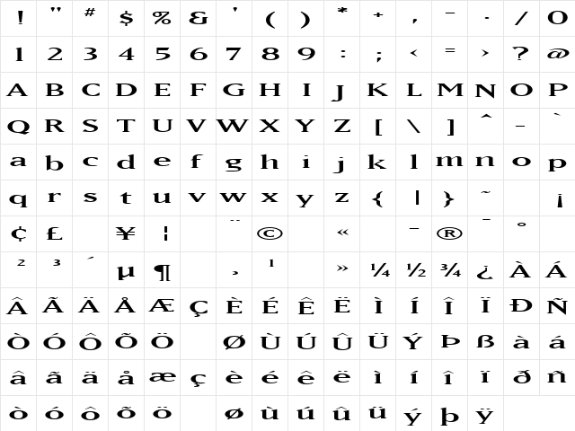 MatrixWideLining Regular  glyph index