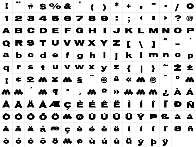 Vonnes Regular  glyph index