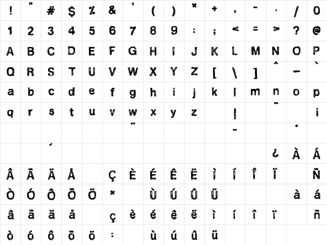 Perfect Mystery Regular  glyph index