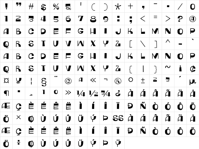 Monkey Hat DEMO Regular  glyph index