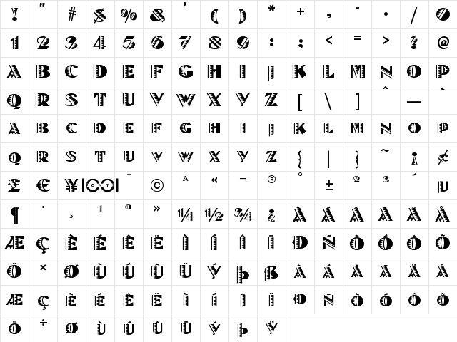 Bete Noir NF Regular  glyph index