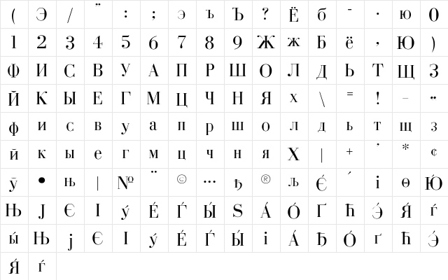 Cyrillic-Normal Regular  glyph index
