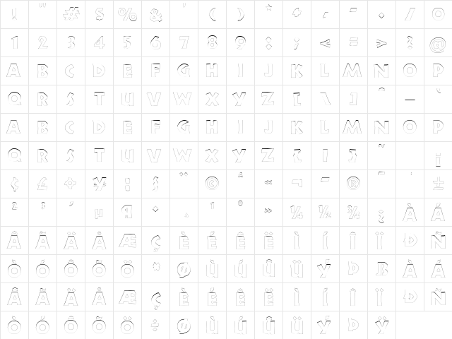 ZorbaOutline Regular  glyph index