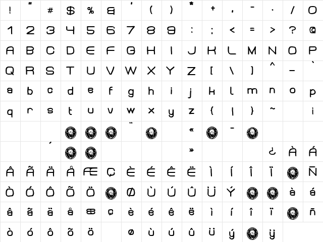 Neo Metropolis Regular  glyph index