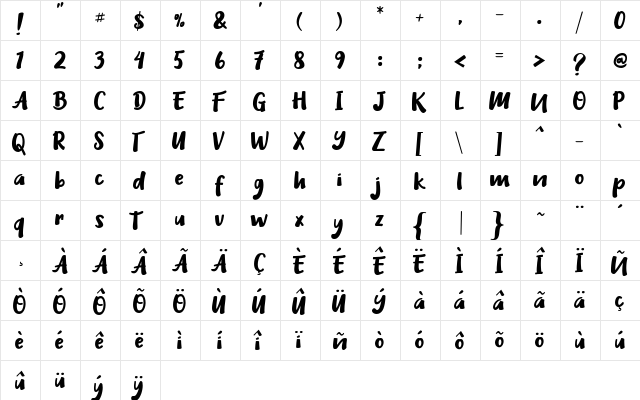 Heilig Clean Regular  glyph index