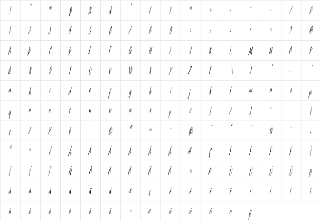 KurtzCondensed Italic  glyph index