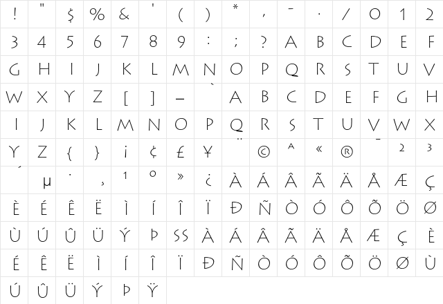 Lithos Extra Light  glyph index