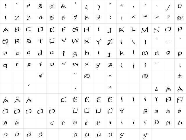 Aliens ate my mum Regular  glyph index