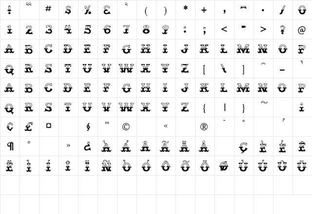 CourtJesterFrizzy Regular  glyph index
