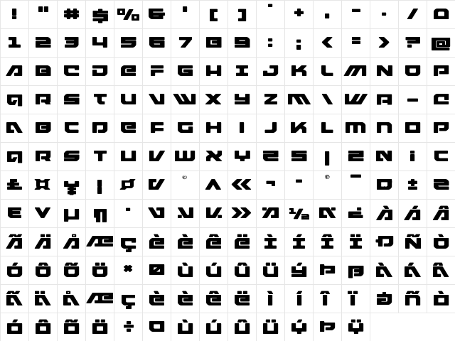 Armed Lightning Expanded Expanded  glyph index