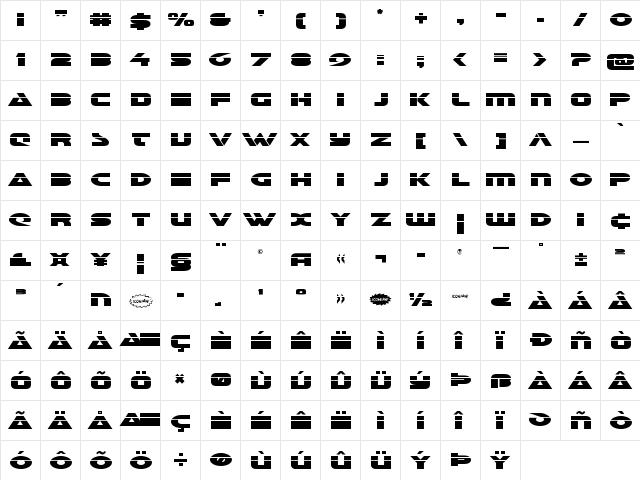 Galant Laser Regular  glyph index