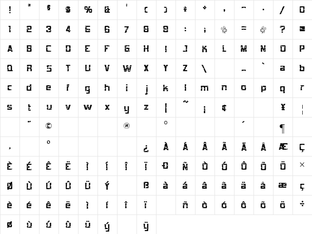 Mob Concrete Regular  glyph index