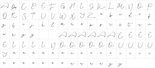 Kelana Moris Demo Regular  glyph index