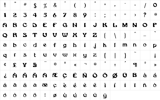 Dacona Regular  glyph index