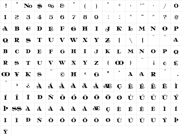 LHF Casablanca Regular  glyph index