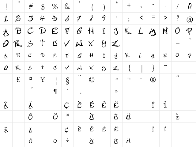 Raslani Hip Hop Regular  glyph index