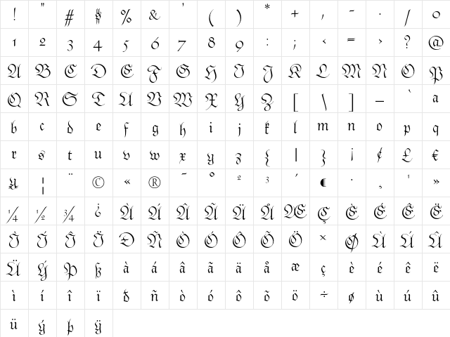 Monarchia Regular  glyph index
