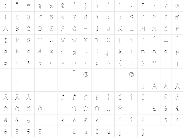 Lickcurl Petite Regular  glyph index