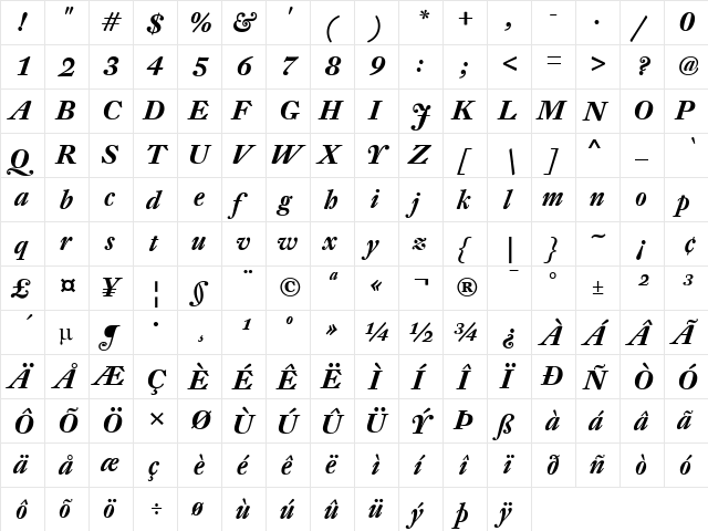 DTL Fleischmann Regular  glyph index