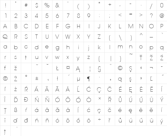 AvantGarGotItcTEEExtLig Regular  glyph index