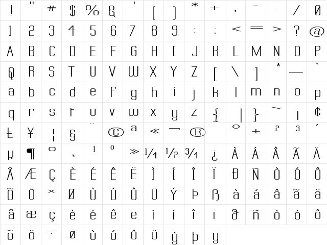 Labtop Superwide Regular  glyph index